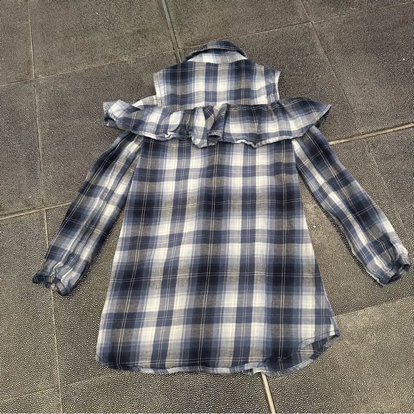 The Children's Place Girls Lake Blue Plaid Cold Shoulder Shirt Dress. Size 5/6 - Picture 5 of 12